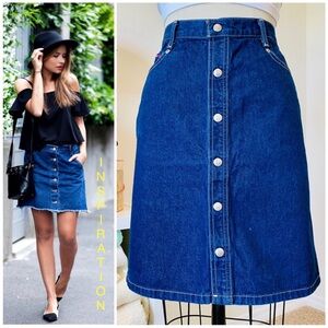 Vintage 90s Y2K Tommy Hilfiger Denim Mini Skirt Front Button Down Medium Wash M